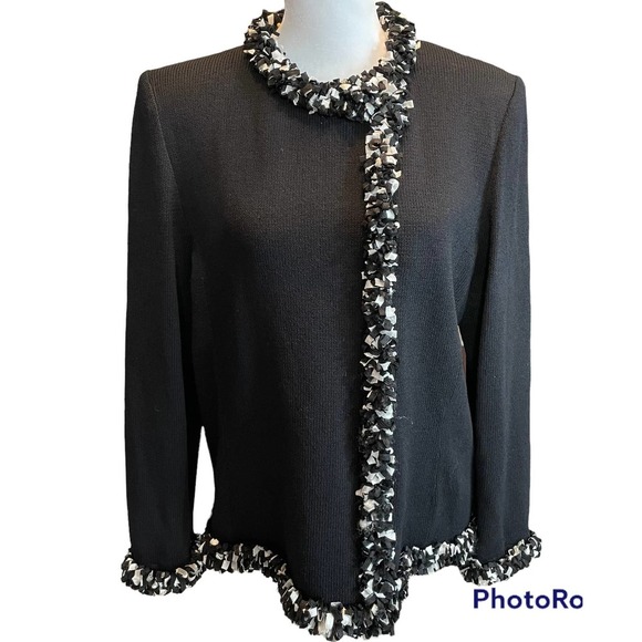 JSS Women's Black and White Luxury Button Down Sweater/Top - Picture 1 of 9